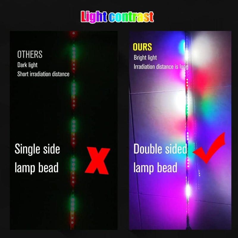 YEORO 2pcs RGB Double LED Strips 270 Auto Strobe Antenna Lights Waterproof for UTV, ATV (2.4 FT) - Image 3